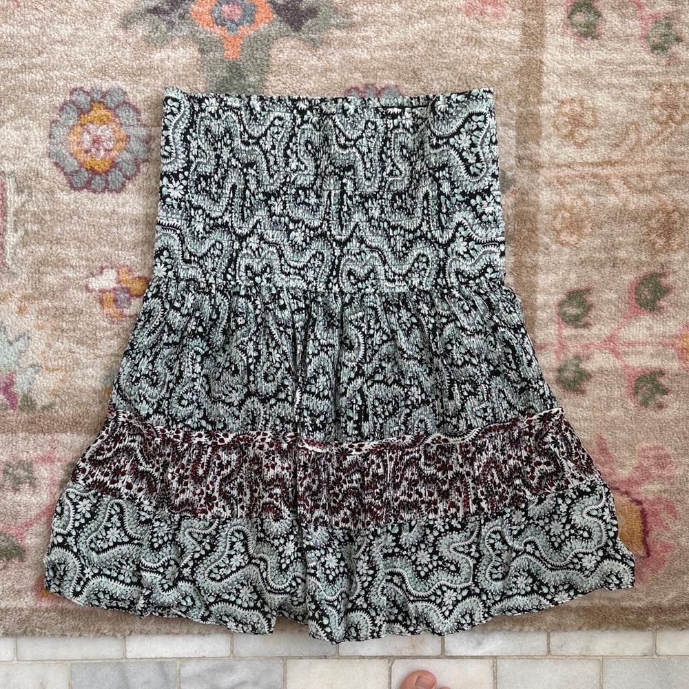 ALC Black & White Paisley Tiered Skirt with Maroon Accent
